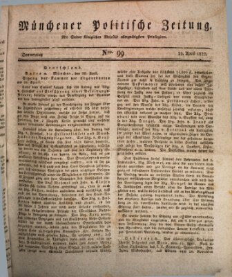 Münchener politische Zeitung (Süddeutsche Presse) Donnerstag 25. April 1822