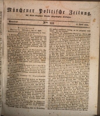 Münchener politische Zeitung (Süddeutsche Presse) Samstag 27. April 1822