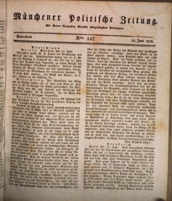 Münchener politische Zeitung (Süddeutsche Presse) Samstag 22. Juni 1822