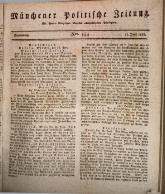Münchener politische Zeitung (Süddeutsche Presse) Donnerstag 27. Juni 1822