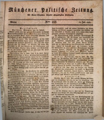 Münchener politische Zeitung (Süddeutsche Presse) Montag 15. Juli 1822