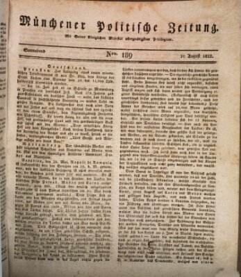 Münchener politische Zeitung (Süddeutsche Presse) Samstag 10. August 1822