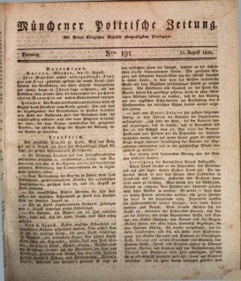 Münchener politische Zeitung (Süddeutsche Presse) Dienstag 13. August 1822