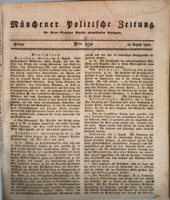 Münchener politische Zeitung (Süddeutsche Presse) Freitag 16. August 1822