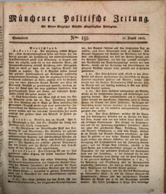 Münchener politische Zeitung (Süddeutsche Presse) Samstag 17. August 1822