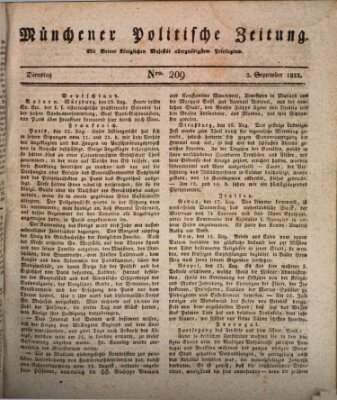 Münchener politische Zeitung (Süddeutsche Presse) Dienstag 3. September 1822