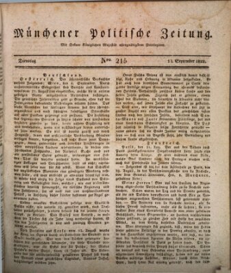 Münchener politische Zeitung (Süddeutsche Presse) Dienstag 10. September 1822