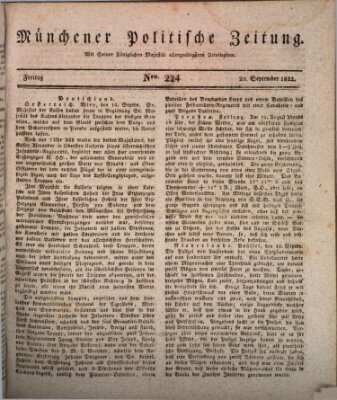 Münchener politische Zeitung (Süddeutsche Presse) Freitag 20. September 1822