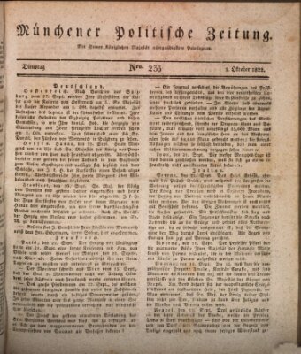 Münchener politische Zeitung (Süddeutsche Presse) Dienstag 1. Oktober 1822