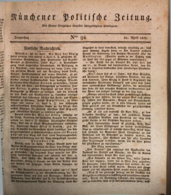 Münchener politische Zeitung (Süddeutsche Presse) Donnerstag 21. April 1825