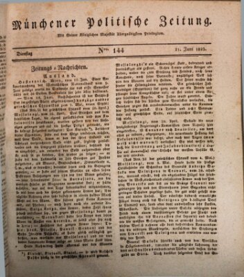 Münchener politische Zeitung (Süddeutsche Presse) Dienstag 21. Juni 1825