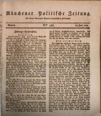 Münchener politische Zeitung (Süddeutsche Presse) Mittwoch 22. Juni 1825