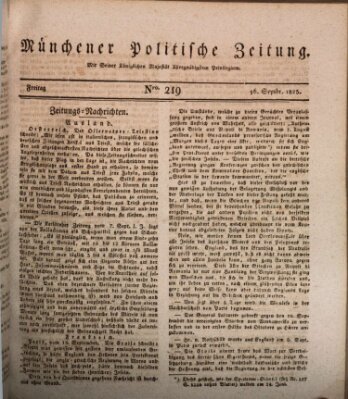 Münchener politische Zeitung (Süddeutsche Presse) Freitag 16. September 1825