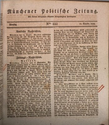 Münchener politische Zeitung (Süddeutsche Presse) Dienstag 20. September 1825