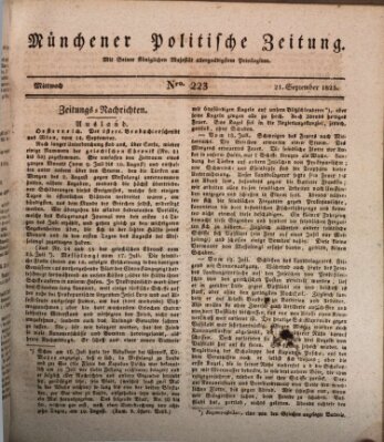 Münchener politische Zeitung (Süddeutsche Presse) Mittwoch 21. September 1825