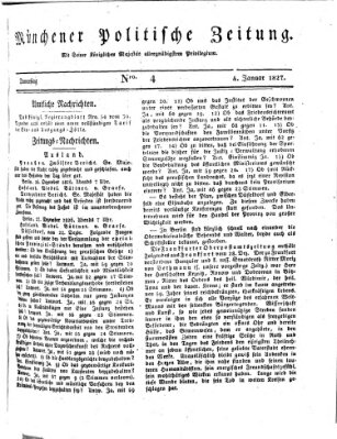 Münchener politische Zeitung (Süddeutsche Presse) Donnerstag 4. Januar 1827