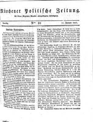 Münchener politische Zeitung (Süddeutsche Presse) Donnerstag 11. Januar 1827