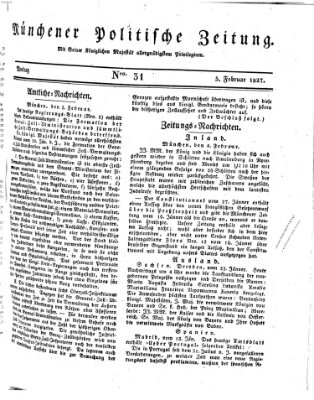 Münchener politische Zeitung (Süddeutsche Presse) Montag 5. Februar 1827