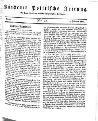 Münchener politische Zeitung (Süddeutsche Presse) Montag 19. Februar 1827