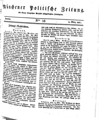 Münchener politische Zeitung (Süddeutsche Presse) Donnerstag 8. März 1827