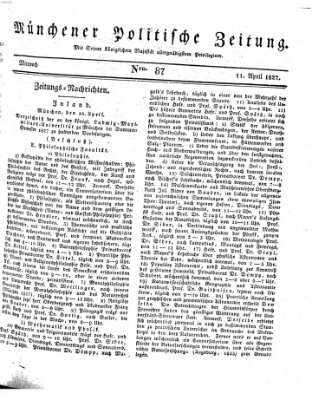 Münchener politische Zeitung (Süddeutsche Presse) Mittwoch 11. April 1827