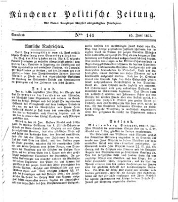 Münchener politische Zeitung (Süddeutsche Presse) Samstag 16. Juni 1827