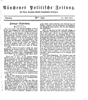 Münchener politische Zeitung (Süddeutsche Presse) Donnerstag 21. Juni 1827