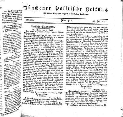 Münchener politische Zeitung (Süddeutsche Presse) Donnerstag 26. Juli 1827