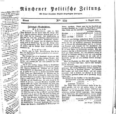 Münchener politische Zeitung (Süddeutsche Presse) Mittwoch 1. August 1827