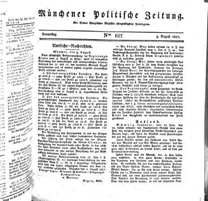 Münchener politische Zeitung (Süddeutsche Presse) Donnerstag 9. August 1827