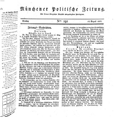 Münchener politische Zeitung (Süddeutsche Presse) Dienstag 14. August 1827