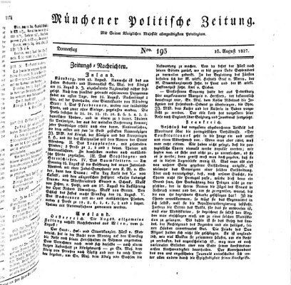 Münchener politische Zeitung (Süddeutsche Presse) Donnerstag 16. August 1827