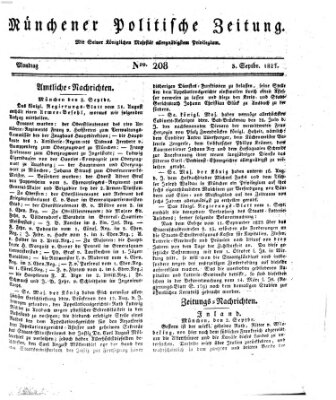 Münchener politische Zeitung (Süddeutsche Presse) Montag 3. September 1827