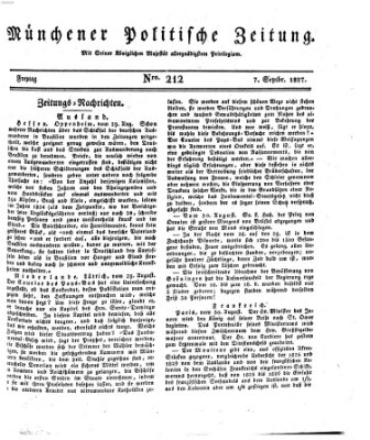 Münchener politische Zeitung (Süddeutsche Presse) Freitag 7. September 1827