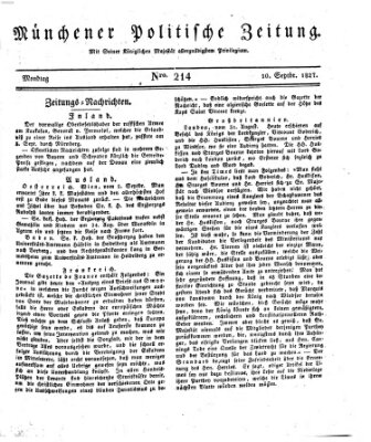 Münchener politische Zeitung (Süddeutsche Presse) Montag 10. September 1827