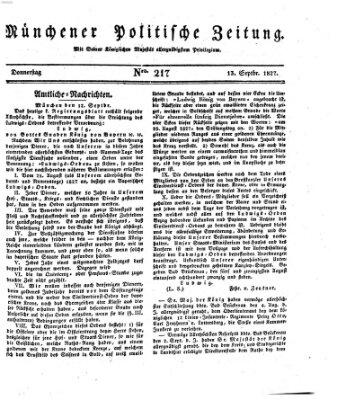 Münchener politische Zeitung (Süddeutsche Presse) Donnerstag 13. September 1827