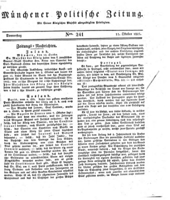 Münchener politische Zeitung (Süddeutsche Presse) Donnerstag 11. Oktober 1827