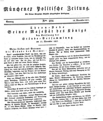 Münchener politische Zeitung (Süddeutsche Presse) Sonntag 18. November 1827