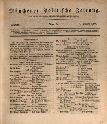 Münchener politische Zeitung (Süddeutsche Presse) Dienstag 6. Januar 1835