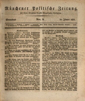 Münchener politische Zeitung (Süddeutsche Presse) Samstag 10. Januar 1835