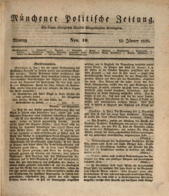 Münchener politische Zeitung (Süddeutsche Presse) Montag 12. Januar 1835