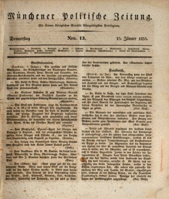 Münchener politische Zeitung (Süddeutsche Presse) Donnerstag 15. Januar 1835