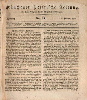 Münchener politische Zeitung (Süddeutsche Presse) Dienstag 3. Februar 1835