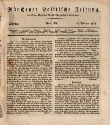 Münchener politische Zeitung (Süddeutsche Presse) Dienstag 10. Februar 1835