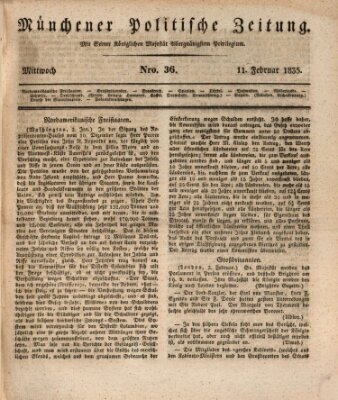 Münchener politische Zeitung (Süddeutsche Presse) Mittwoch 11. Februar 1835