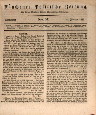 Münchener politische Zeitung (Süddeutsche Presse) Donnerstag 12. Februar 1835