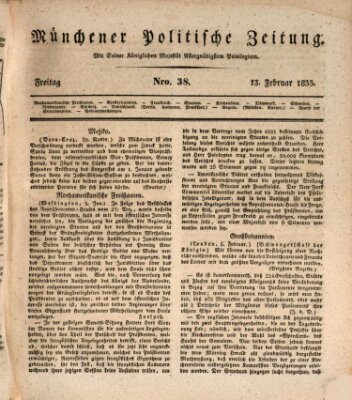 Münchener politische Zeitung (Süddeutsche Presse) Freitag 13. Februar 1835