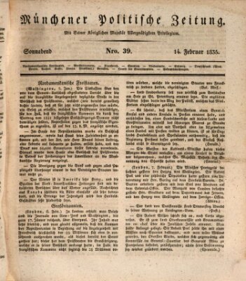 Münchener politische Zeitung (Süddeutsche Presse) Samstag 14. Februar 1835