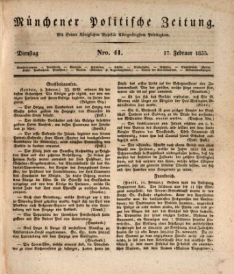 Münchener politische Zeitung (Süddeutsche Presse) Dienstag 17. Februar 1835