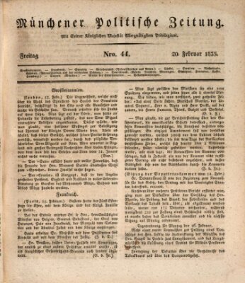 Münchener politische Zeitung (Süddeutsche Presse) Freitag 20. Februar 1835